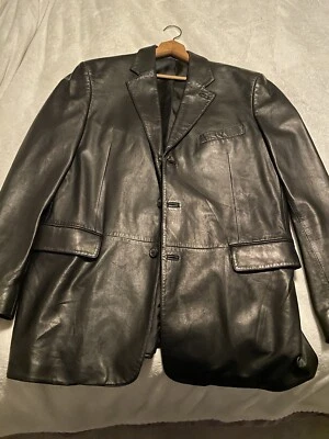 90s Salvatore Ferragamo Black Men's Leather Jacket Size 54 - Изображение 1 из 4