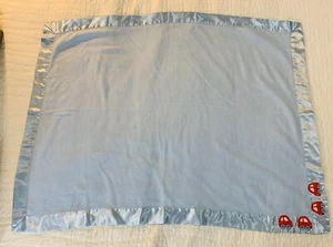Vintage Baby Blanket Springmaid Boy Nursery Crib Blue Satin Trim Red Cars 31x40 - Picture 1 of 6