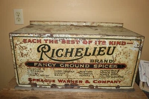 Vintage 1930's Richelieu Fancy Ground Spices 26" Store Display Cabinet Sign - Picture 1 of 13