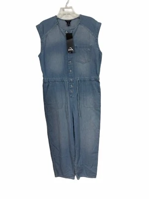 Jordache Vintage Woman SZ L/G Denim Sleeveless Jumpsuit D rawstring Waist - Image 1 of 4