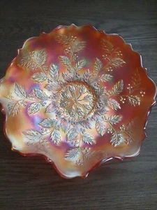 VINTAGE FENTON Carnival Glass Bowl, Holly &Berries. Marigold, 9” Ruffled Edge - Picture 1 of 3