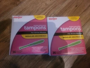 2 pk Meijer Plastic Applicator Tampons, Reguler Absorbency,new - Picture 1 of 2