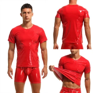Herren T-Shirt Leder Lack Latex Optik Wetlook Clubwear Männer Sexy Unterwäsche - Bild 1 von 8