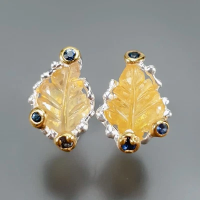Pendientes de zafiro amarillo hechos a mano de plata de ley 925/E129785 Foto 1 de 4
