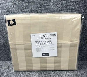 Damask Beige Tan Striped FULL Sheet Set Deep Pockets400 Thread Count COTTON NEW - Picture 1 of 9