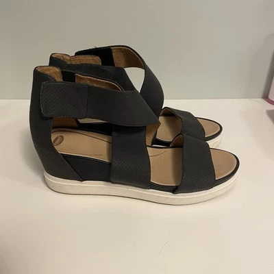 Sandalias de mujer Dr. Scholls negras con tiras de cuña cómodas Sheena talla 11M Foto 1 de 4