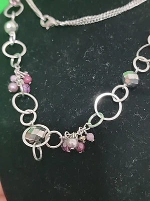 Collar de eslabones largo con cuentas tono plata perfecto NAVIDAD, amatista, AB Foto 1 de 4