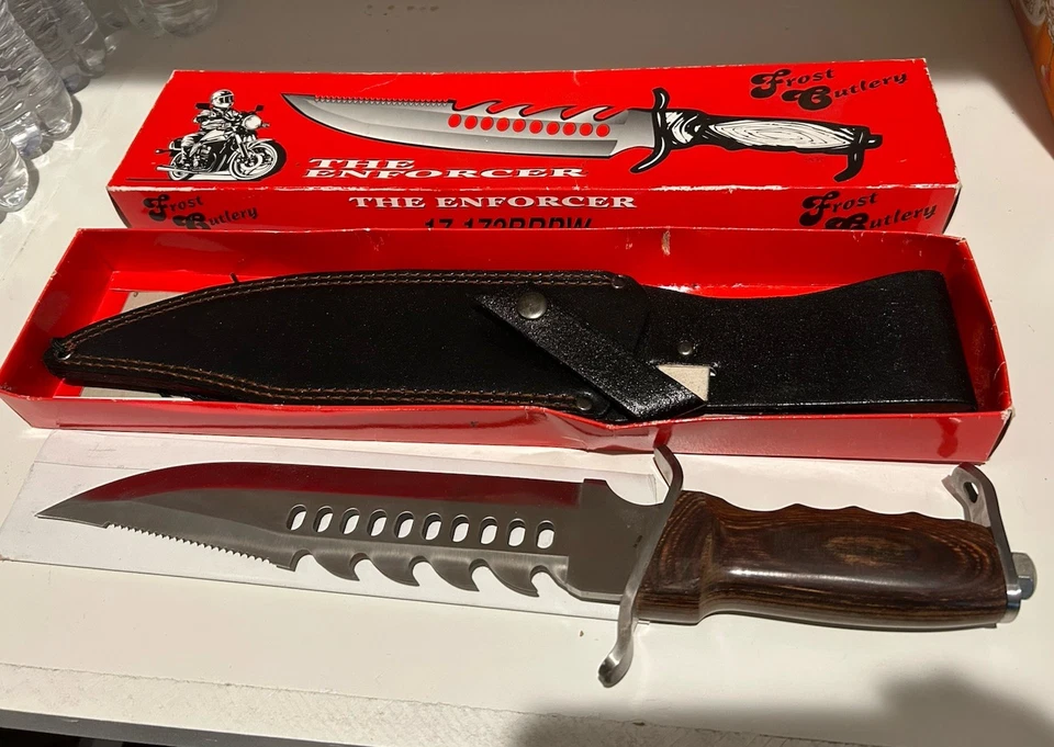 Frost Cutlery “The Enforcer” Surgical Steel Fixed Blade Knife 17-172BRPW Sheath - Image 1 of 4