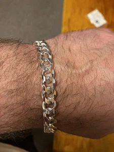 Sterling Silver Cuban Link Bracelet 8 Inches And 10 Mm  Over 1.4 Oz Sterling - Picture 1 of 6