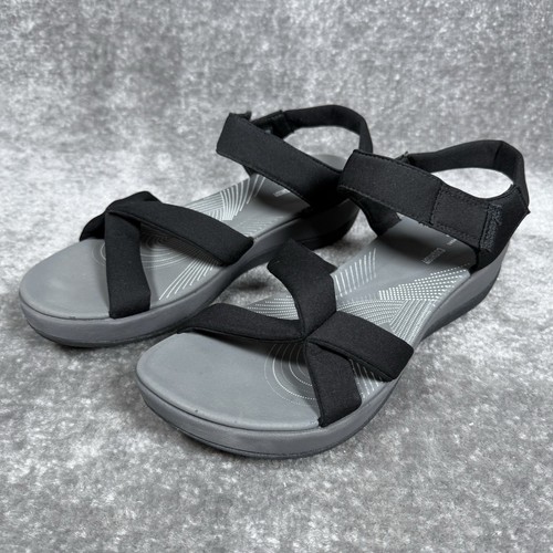 CLARKS Clark’s Sandali Donna Taglia 11 Nero Cloudsteppers Cuscino Zeppa Tacco Cinturino