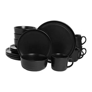 Double Line Dinnerware Set 16 Piece Matte Black - Picture 1 of 8