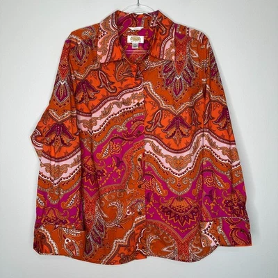 Рубашка Talbots на пуговицах женская размер 2X розовая оранжевая пейсли эластичная офисная опрятная - Изображение 1 из 4