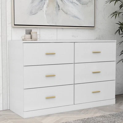 6-Drawer Dresser, Ample Storage Wide Chest of Drawers, Sturdy and Safe,White - Image 1 of 4