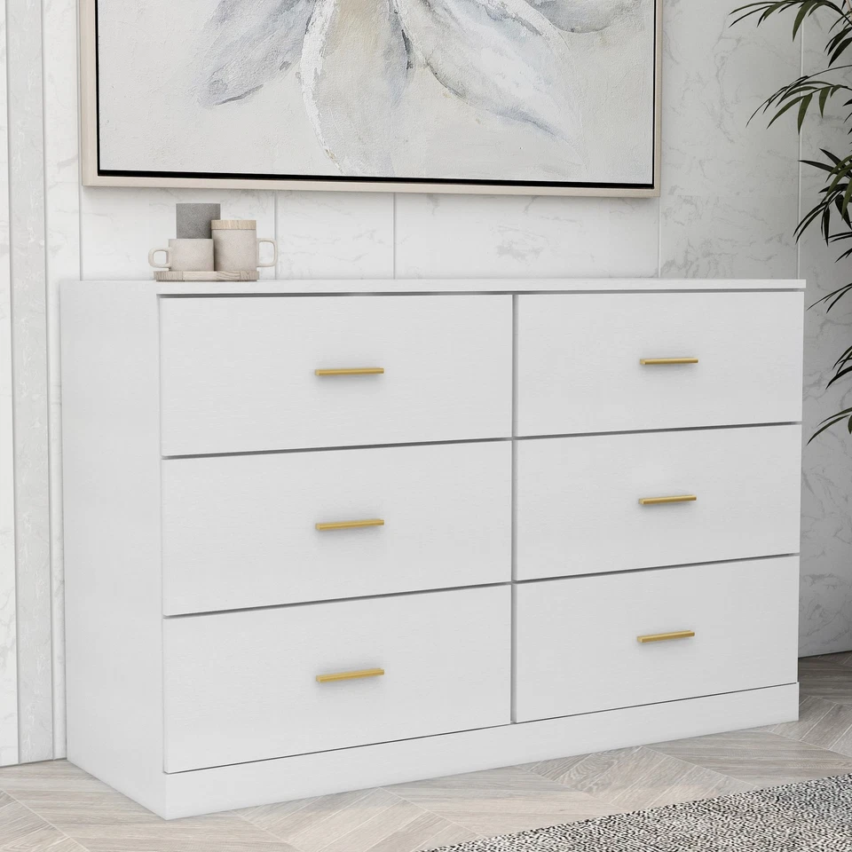 6-Drawer Dresser, Ample Storage Wide Chest of Drawers, Sturdy and Safe,White - Image 1 of 4