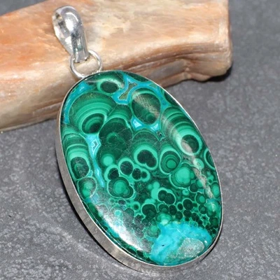 Colgante Hecho a Mano Crisocola Malaquita Plata 925 Piedras Preciosas 2.3" GW Foto 1 de 3
