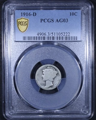 1916-D Mercury Dime - 10c PCGS AG03 - PCGS Gold Shield - Image 1 of 4