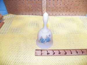 Vintage FENTON GLASS Satin Custard Bell Hand-Painted Blue Flowers by Linda M. - Picture 1 of 5