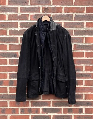 All Saints Mens GRAFT  Leather Blazer Jacket LARGE Black Biker suede brushed - Image 1 of 4