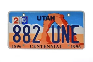 Utah License Plate Arch Centennial 882 UNE (Single Plate) - Picture 1 of 2