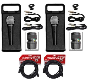 (2) Rockville RMC-XLR Metal Handheld Wired Microphones+(2) 100% OFC XLR Cables - Picture 1 of 9