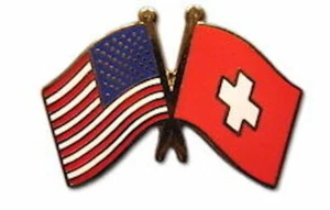 🇨🇭/ 🇺🇸 Switzerland Friendship with US Flag Lapel Badge Pin - Picture 1 of 1