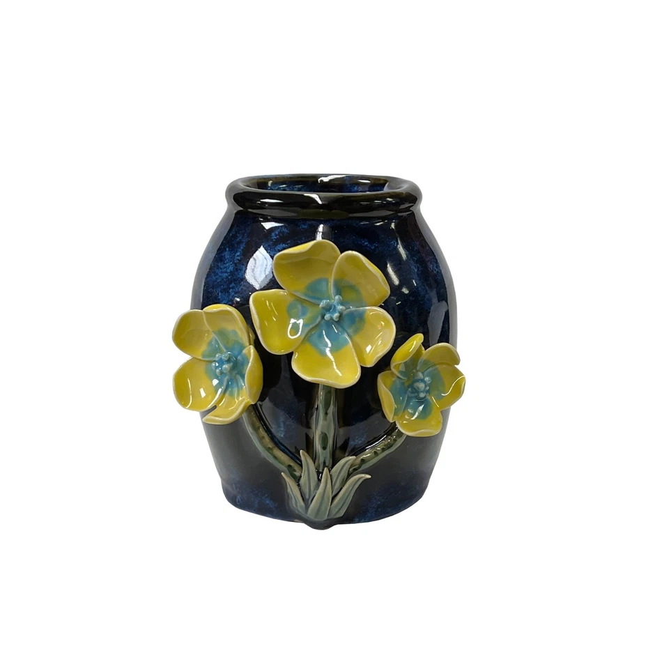 Jarrón con soporte de flores amarillo dimensional esmalte azul marino ws3371 Foto 1 de 4