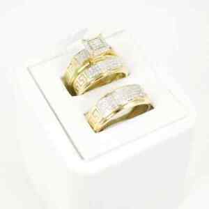 2Ct Round Cut Lab-Created Diamond His & Her Trio Ring Set 14K Yellow Gold Plated