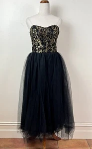 After Eight Sleeveless Dress Tulle Skirt Embroidered Bodice Black Gold Size 8 - Picture 1 of 5