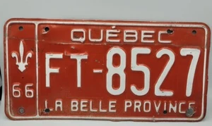 De colección 1966 Quebec Canadá La Belle Province FT-8527 matrícula blanca sobre roja - Imagen 1 de 6