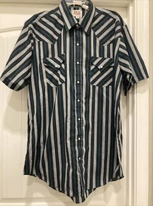 Ely Cattleman Tall Man Gray/Green/Black Striped Shirt XL Tall 17.5 Short Sleeve - Picture 1 of 14