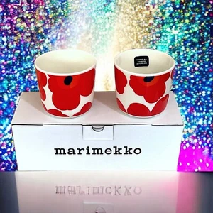 Marimekko Oiva Unikko Coffee Cup Without Handle in Red Set Of 2 New In Box - Picture 1 of 7