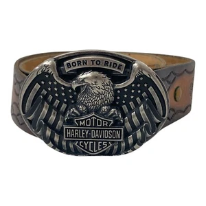Harley Davidson Eagle Gürtelschnalle mit 41 Zoll braunem Ledergürtel - Bild 1 von 13