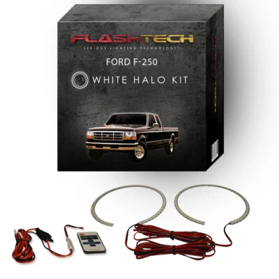 White Angel Eye LED Halo kit & RF Remote for 1992-1997 Ford F-250 Headlights - Image 1 of 4