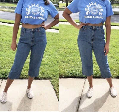 Vintage Halston Jeanswear Denim Cropped Capri High Waisted Mom Split Hem Jean 10 - Image 1 of 4