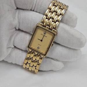 Wittnauer QWR Gold Tank Men's 2 Diamonds Swiss Wrist Watch Parts/Repair - Picture 1 of 10