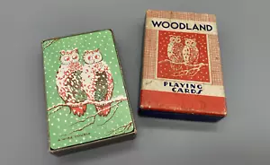 Mazzo di carte da gioco vintage Woodland completo Wise Double gufi su ramo anni 40 - Foto 1 di 5