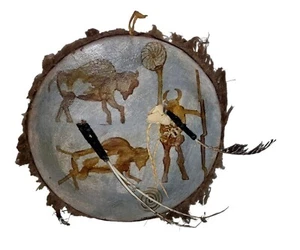INDIO NATIVO AMERICANO: RECEPTOR DE ORACIÓN CON DISEÑO DE BÚFALO Y HOMBRE - NUESTRO REF PC05 - Imagen 1 de 5