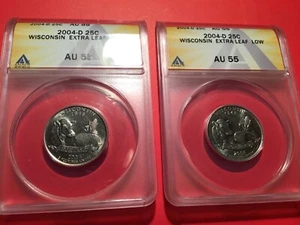 Set Wisconsin Extra High/Low Error Quarters Graded ANACS AU 55 Affordable Nice. - Picture 1 of 6