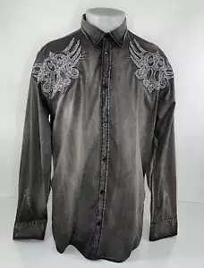 Roar - Embroidered Affliction Style Dark Gray Y2K Mens L / XL. Shirt - Picture 1 of 6