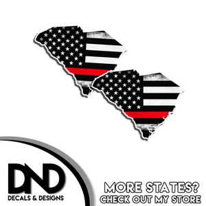 South Carolina State Firefighter Red Line SC American Flag LARGE Decals 2 Pack - Foto 1 di 1
