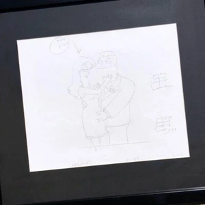American Dad Original Animation Sketch Stan Francine Smith In Love Framed + Note - Picture 1 of 14