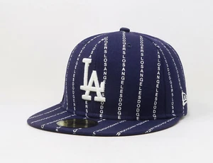 New Era 59Fifty Men Boys Cap Los Angeles Dodgers Blue Word Pinstripe Fitted Hat - Picture 1 of 5