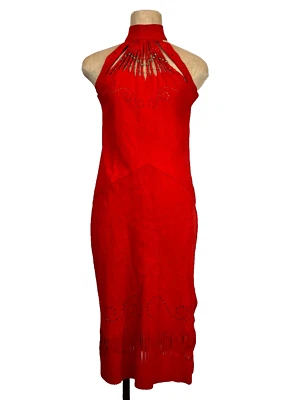 Vestido midi recto halter vintage de gamuza roja The Leather Ranch años 90 talla M/L Foto 1 de 4