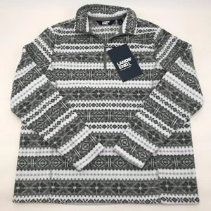 Lands' End Fleece Pullover Women's L Large 1/4 Quarter Zip Top Fair Isle Gray - Picture 1 of 10