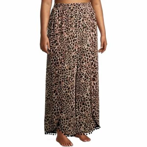 -TIME & TRU WOMEN'S LONG COVER-UP PANTS LEOPARD ANIMAL POM POM TRIM 3X - Picture 1 of 8