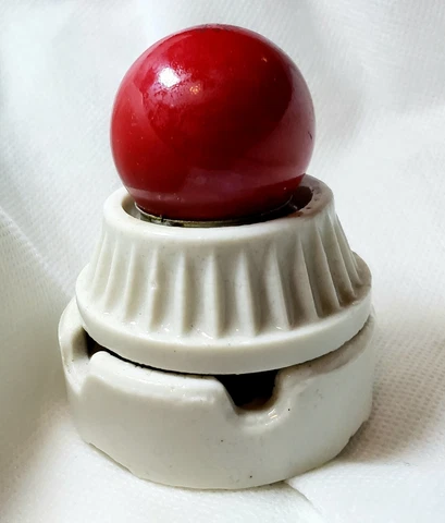 Vintage Paulding Ceramic Small Socket w/ Small Red 7.5w Vintage Bulb Cover