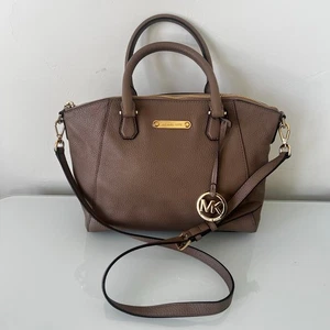 Borsa a mano Michael Kors Campbell Dark Dune in pelle con logo oro nuova con etichetta - Foto 1 di 14