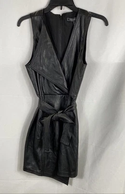 BCBGMAXAZRIA Black NWT Faux Leather Wrap Tie Waist Mini Dress Women's XS - Image 1 of 4