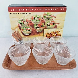13 Piece Salad & Dessert Set - 6 Bowls - 6 Forks & 1 Tray Made in Taiwan - Picture 1 of 9