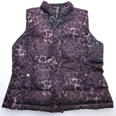 Chaleco acolchado Michael Kors para mujer grande púrpura estampado de leopardo animal  Foto 1 de 4